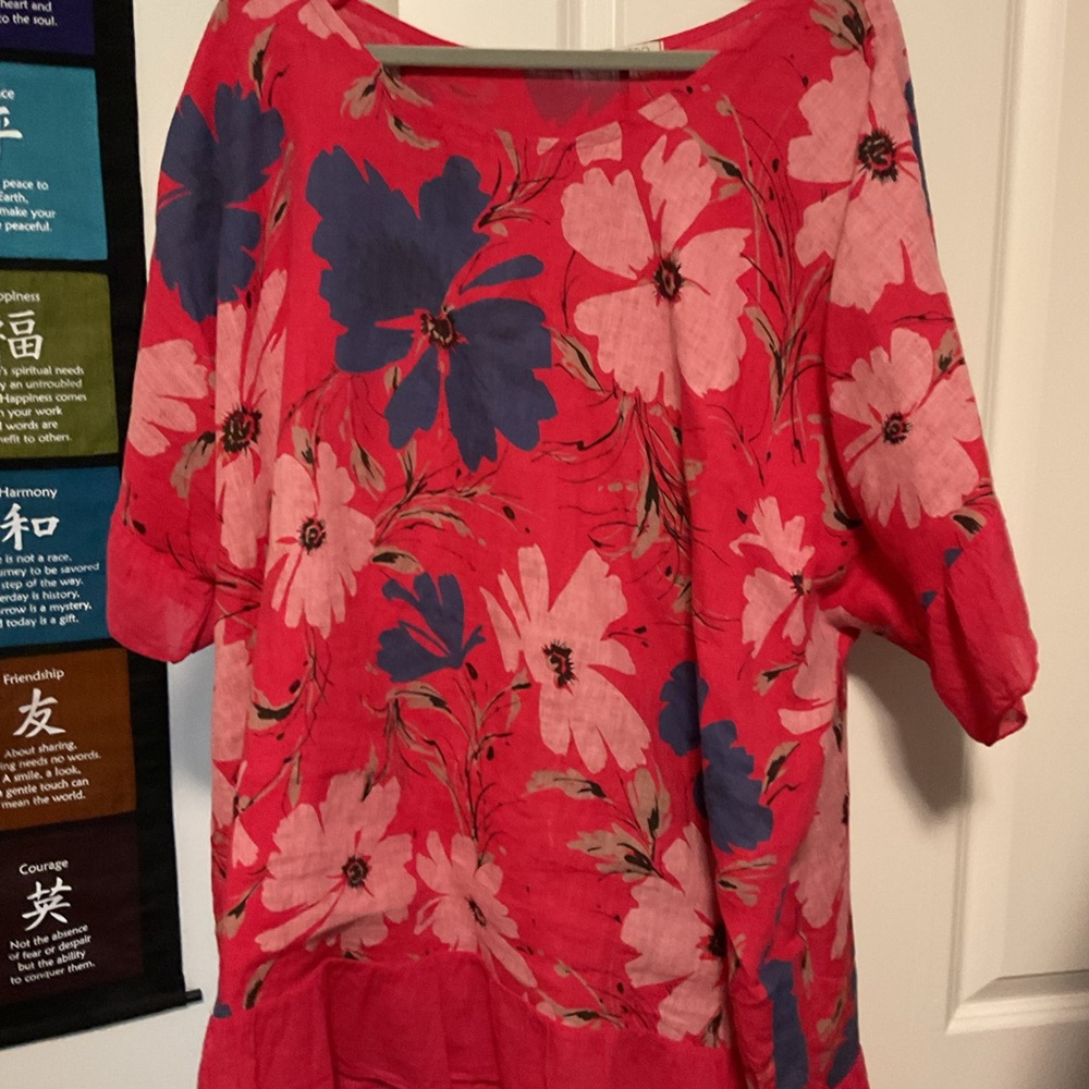 Elegant Floral Women's Blouse in Pink and Blue